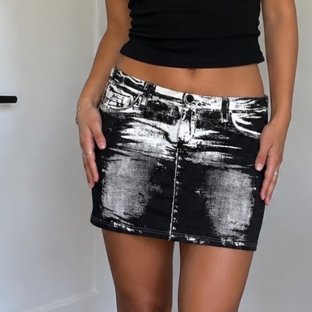 Y2k express‎ dark wash design stretchy cotton spandex mini skirt grunge small